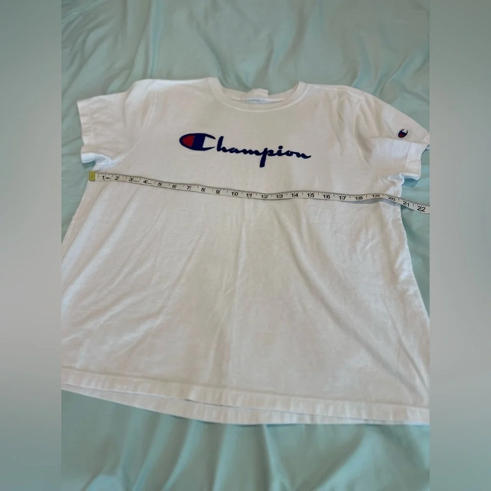 Champion 90s Mens XL White Felt Logo Applique Short Sleeve Casual Grunge. - Picture 3 of 13